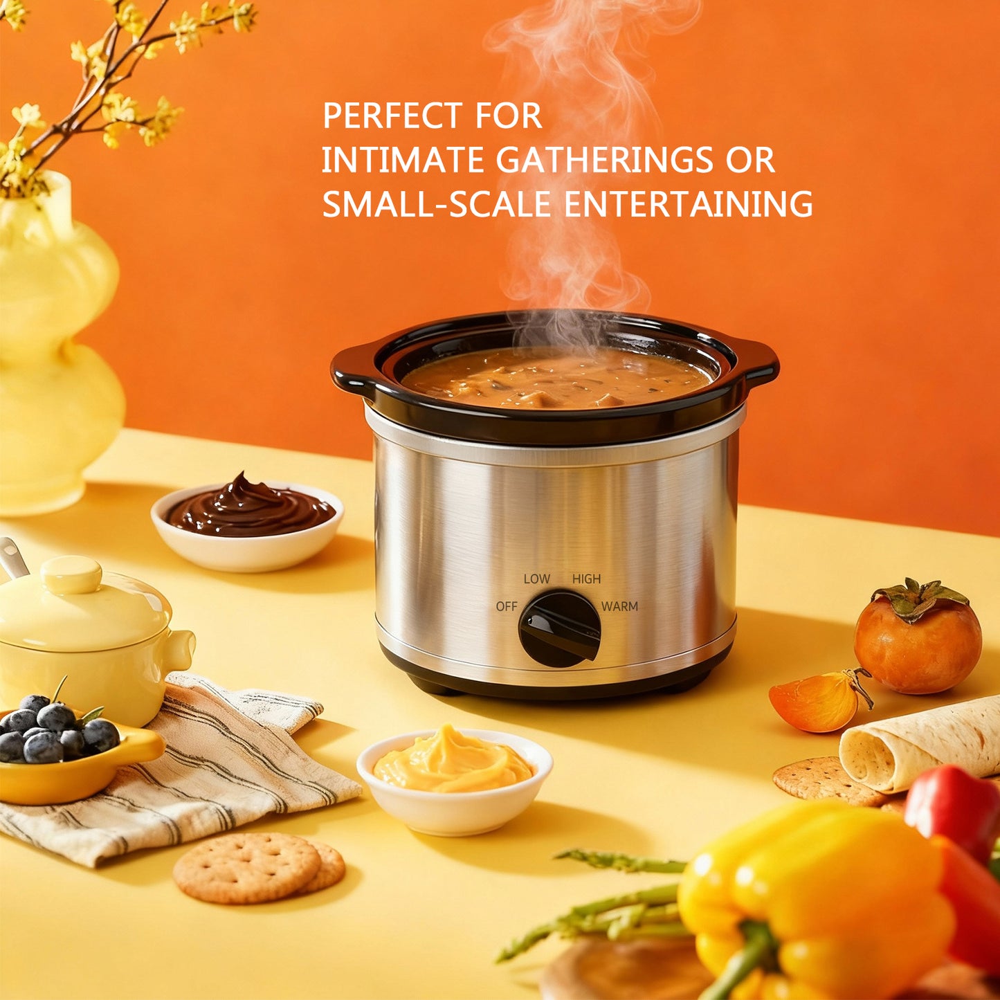Qvin 0.65 Qt Mini Slow Cooker – Compact Personal Crock Pot with Adjustable Temperature Control & Glass Lid