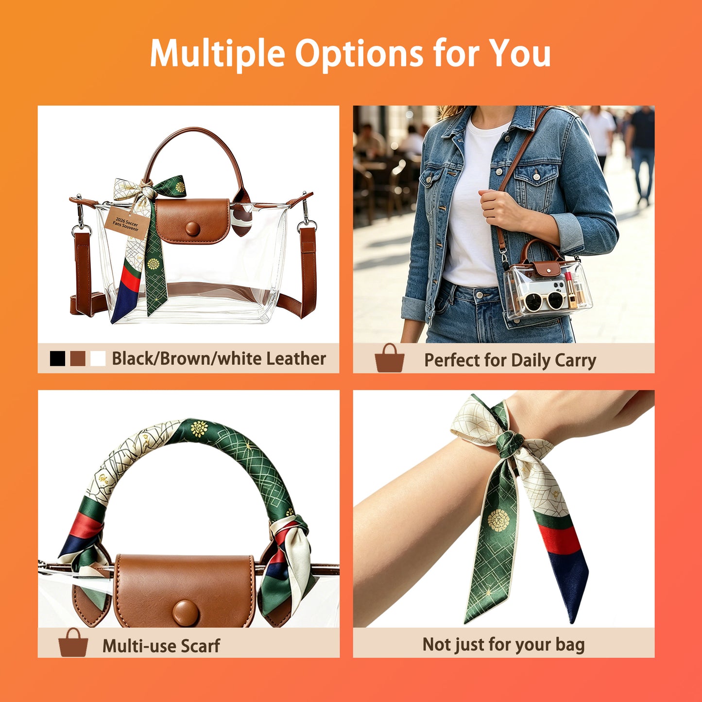 Clear PVC Stadium Crossbody Bag with Free 2026 World Cup Commemorative Silk Scarf