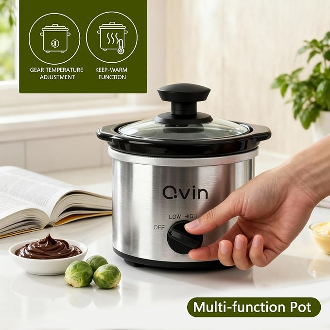Cualiuit 0.65 Quart Mini Slow Cooker – Compact Personal Crock Pot with Adjustable Temperature Control & Glass Lid