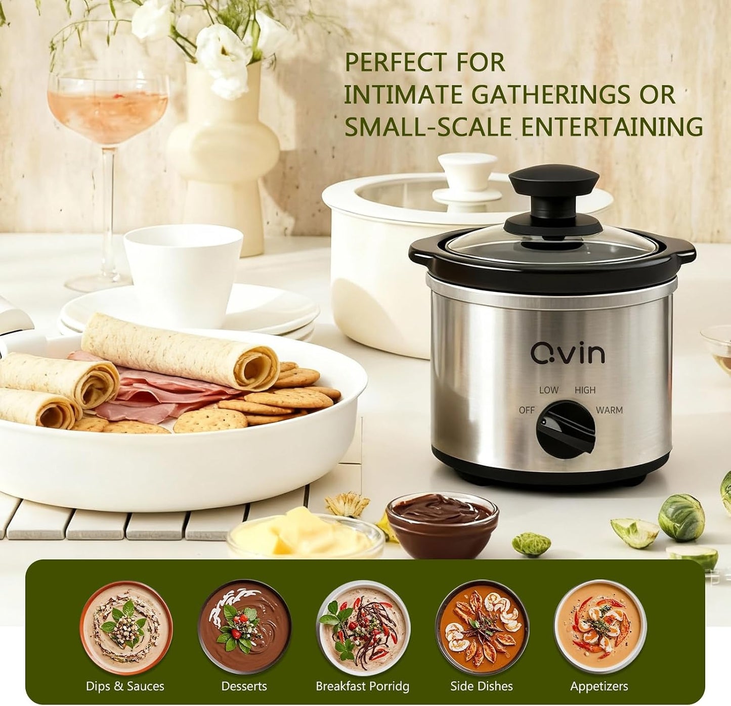 Cualiuit 0.65 Quart Mini Slow Cooker – Compact Personal Crock Pot with Adjustable Temperature Control & Glass Lid