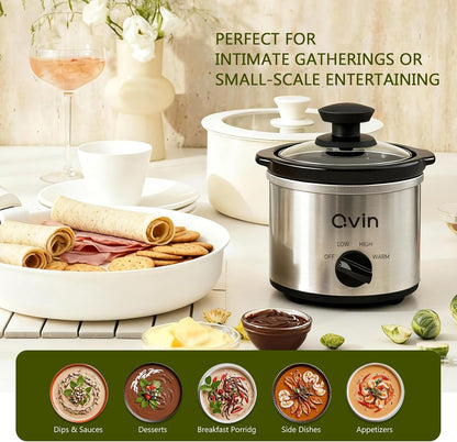 Cualiuit 0.65 Quart Mini Slow Cooker – Compact Personal Crock Pot with Adjustable Temperature Control & Glass Lid