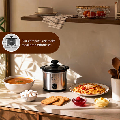 Qvin 0.65 Qt Mini Slow Cooker – Compact Personal Crock Pot with Adjustable Temperature Control & Glass Lid