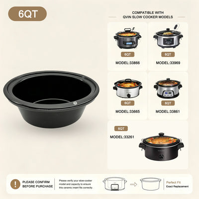 6-Quart Replacement Ceramic Inner Pot for Hamilton Beach Slow Cooker – Models 33969, 33665, 33861, 33261 & 33866