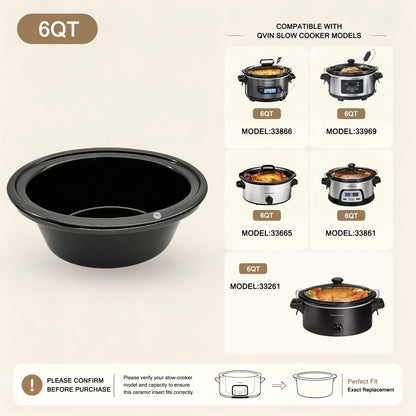 6-Quart Replacement Ceramic Inner Pot for Hamilton Beach Slow Cooker – Models 33969, 33665, 33861, 33261 & 33866