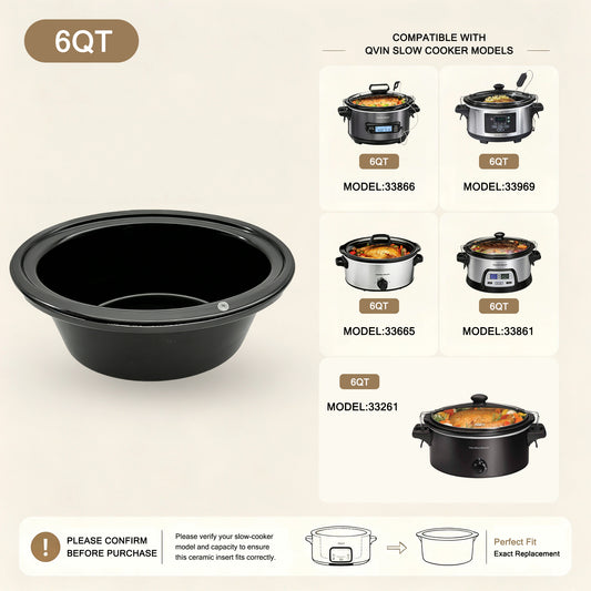 6-Quart Replacement Ceramic Inner Pot for Hamilton Beach Slow Cooker – Models 33969, 33665, 33861, 33261 & 33866