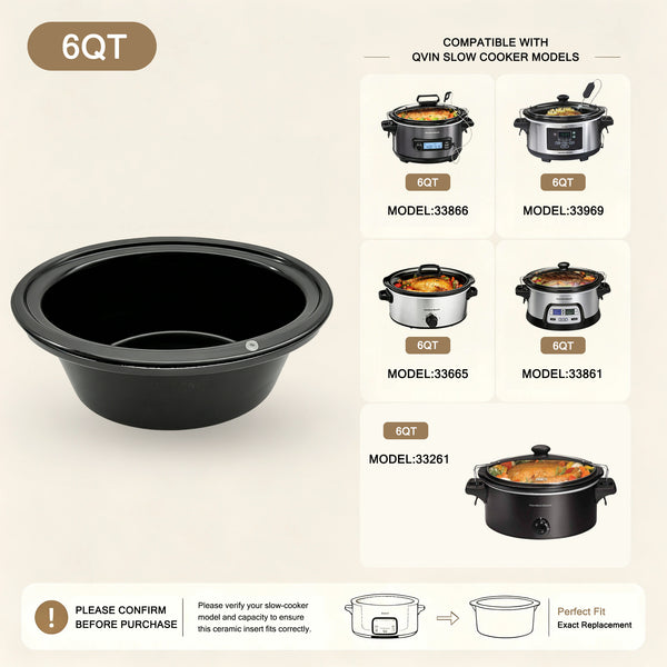 6-Quart Replacement Ceramic Inner Pot for Hamilton Beach Slow Cooker – Models 33969, 33665, 33861, 33261 & 33866