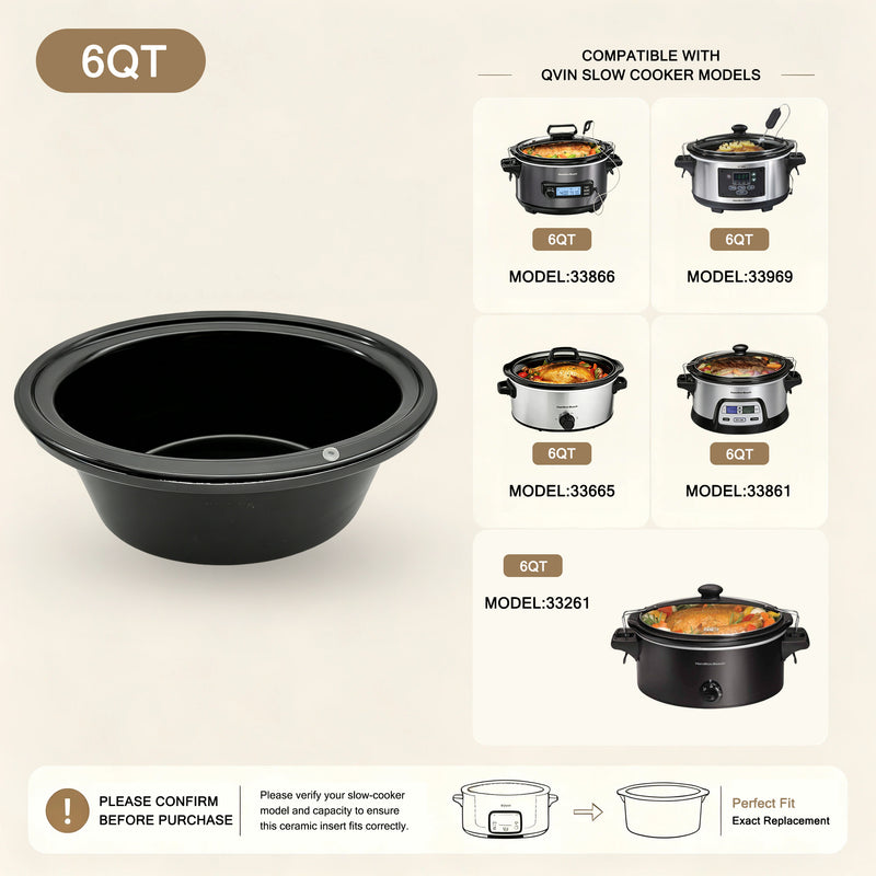 6-Quart Replacement Ceramic Inner Pot for Hamilton Beach Slow Cooker – Models 33969, 33665, 33861, 33261 & 33866