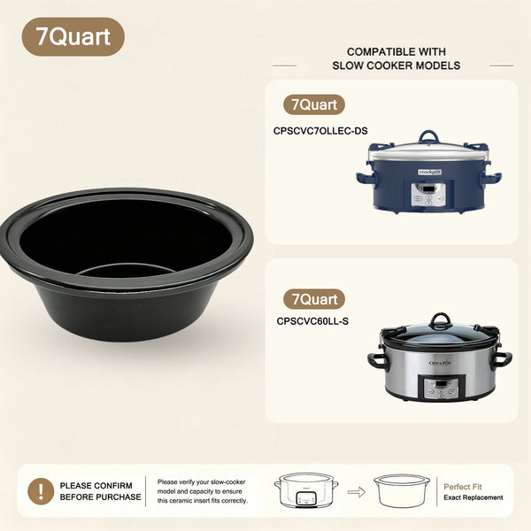7-Quart Replacement Oval Ceramic Inner Pot for Crock-Pot Slow Cooker – CPSCVC7OLLEC-DS & CPSCVC60LL-S