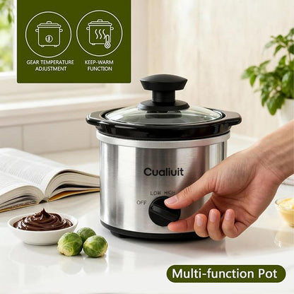 Cualiuit 0.65 Quart Mini Slow Cooker – Compact Personal Crock Pot with Adjustable Temperature Control & Glass Lid