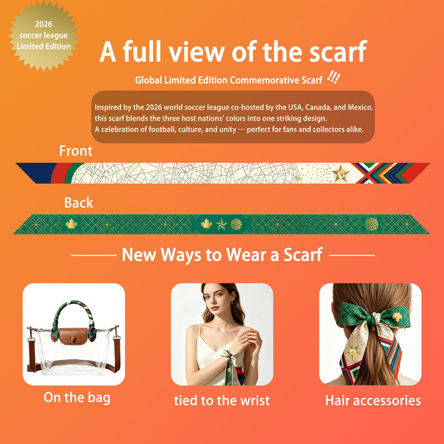 Clear PVC Stadium Crossbody Bag with Free 2026 World Cup Commemorative Silk Scarf