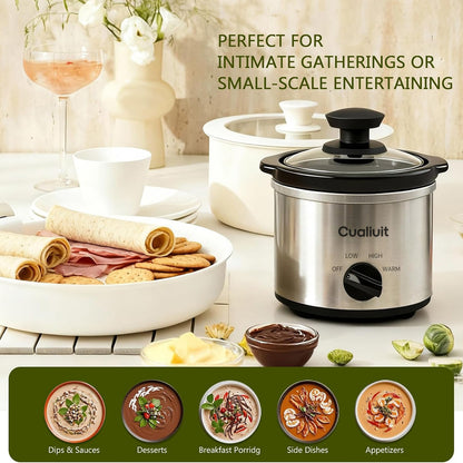 Cualiuit 0.65 Quart Mini Slow Cooker – Compact Personal Crock Pot with Adjustable Temperature Control & Glass Lid