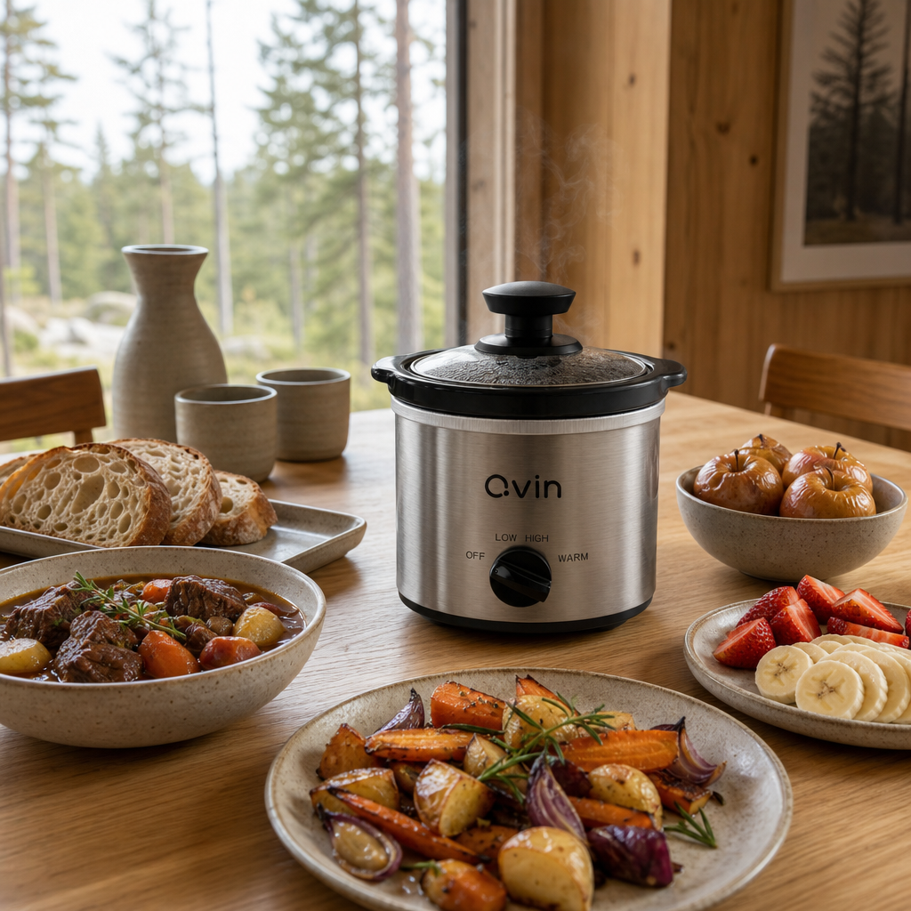 Qvin 0.65 Qt Mini Slow Cooker – Compact Personal Crock Pot with Adjustable Temperature Control & Glass Lid
