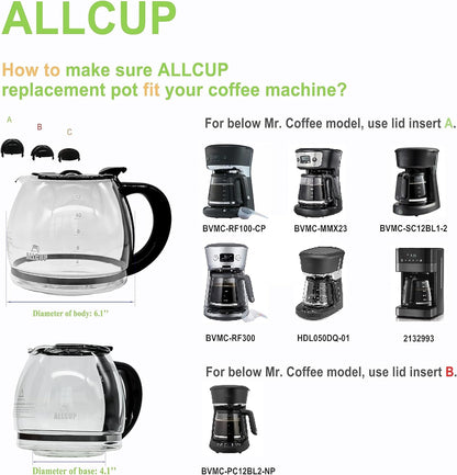 Mr Coffee Replacement Carafe Compatible With Mr. Coffee 12 Cup coffee maker machine,Black Handle