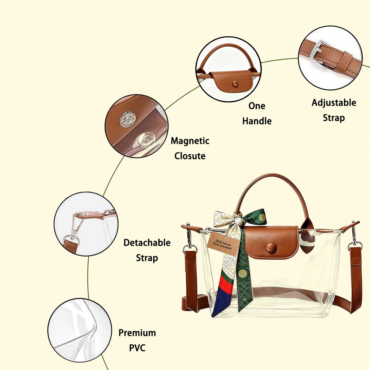 Clear PVC Stadium Crossbody Bag with Free 2026 World Cup Commemorative Silk Scarf