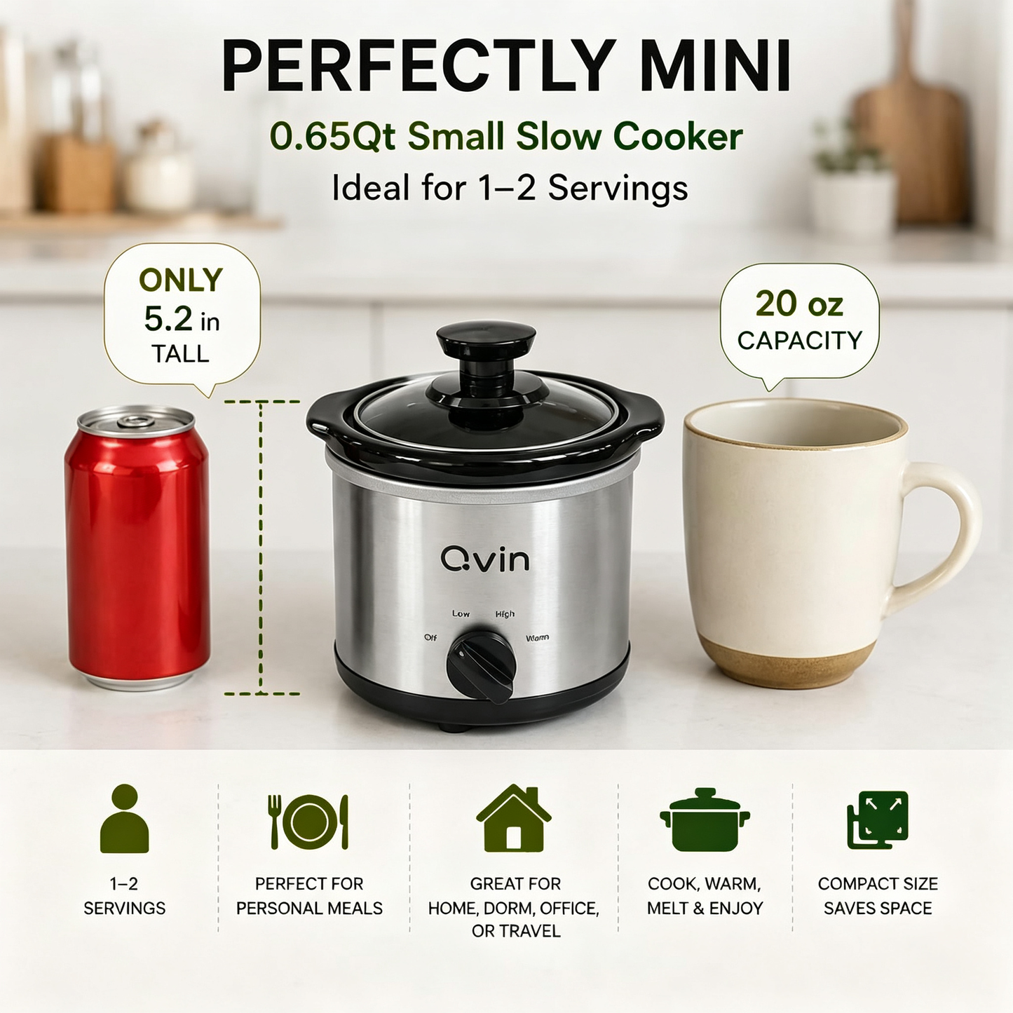 Cualiuit 0.65 Quart Mini Slow Cooker – Compact Personal Crock Pot with Adjustable Temperature Control & Glass Lid